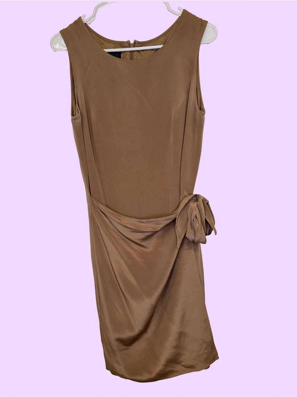 august silk Brown Knot-Drape Sleeveless Sheath Dress